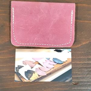 Pink Leather Handmade ID Credit Card Case Gift